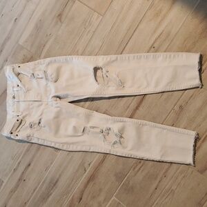 Free People Lacey Stilt Embellished White Jeans Sz 26 Distressed Festival Lace